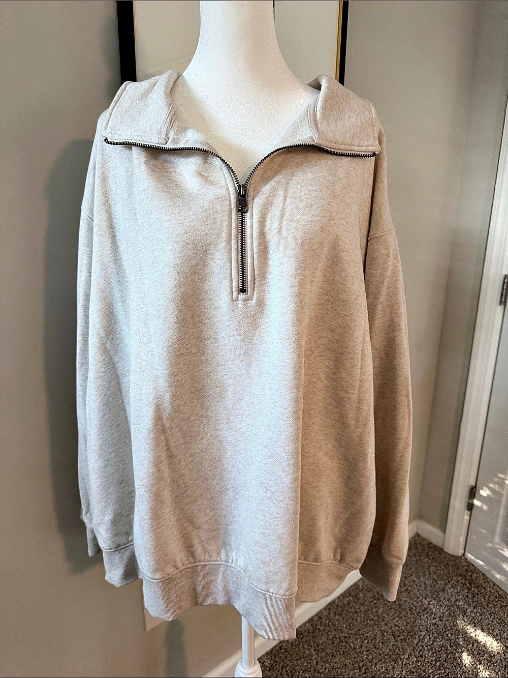 Universal Thread Quarter-Zip Pullover Sweatshirt Beige Size 2X